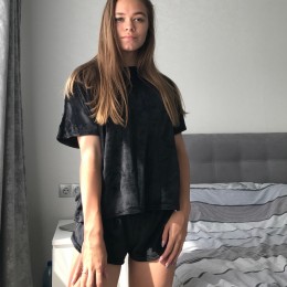 Женская тёплая велюровая пижама 091 чёрный