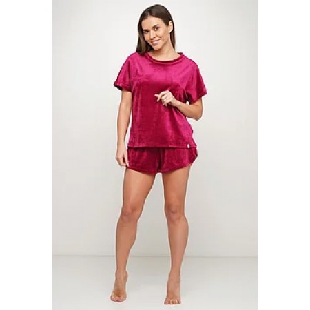 Женская тёплая велюровая пижама 091 малиновый
