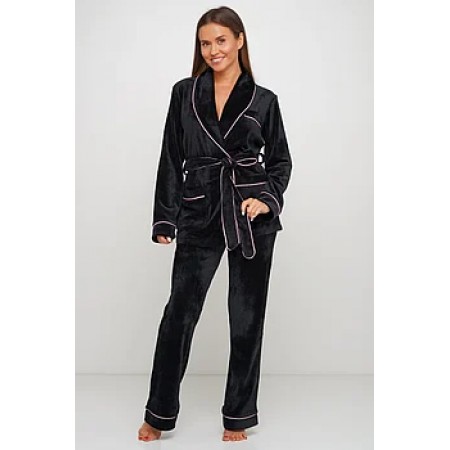 Женский бархатный тёплый костю пиджак, штаны 008 чёрный