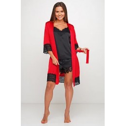 Женский комплект майка шорты и халат 089-075 красно-черный
