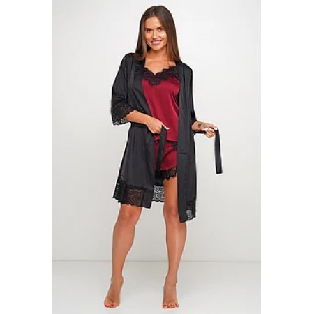Женский комплект майка шорты и халат 089-075 черный бордовый