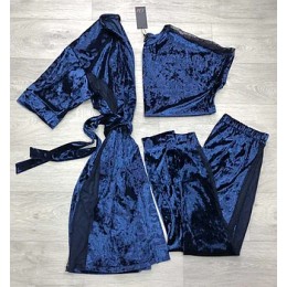 Женский комплект халат футболка и шорты 088-019 синий