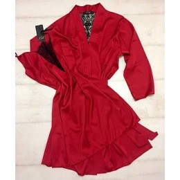 Женский шелковый комплект халат и пеньюар 037 красный