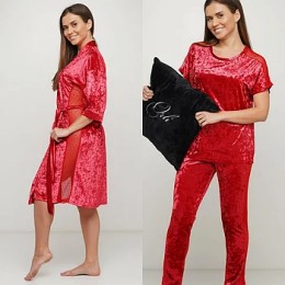 Женский комплект халат футболка и шорты 088-019 красный