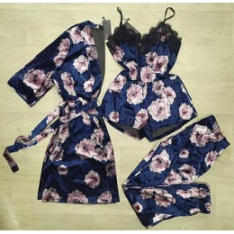 Женский комплект с халатом для сна 094-090 синяя роза
