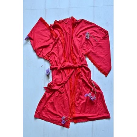 Женский домашний халат с кружевом 003 красный