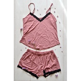 Женский хлопковый комплект с кружевом 012 розово-пудровый