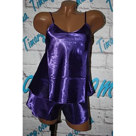Женская атласный комплект майка шорты 2 фиолетовый