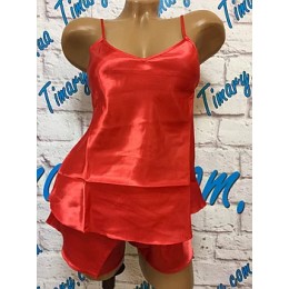 Женская атласный комплект майка шорты 2 красный