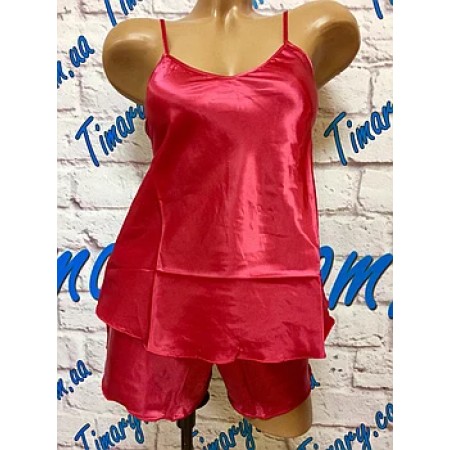 Женская атласный комплект майка шорты 2 бордовый